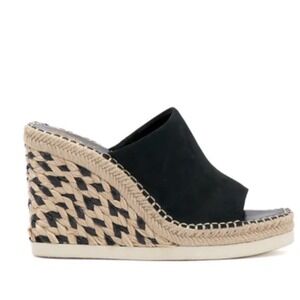 Vince Camuto Brissia Black Suede Espadrille Wedge Sandals Mules VC-BRISSIA 9M